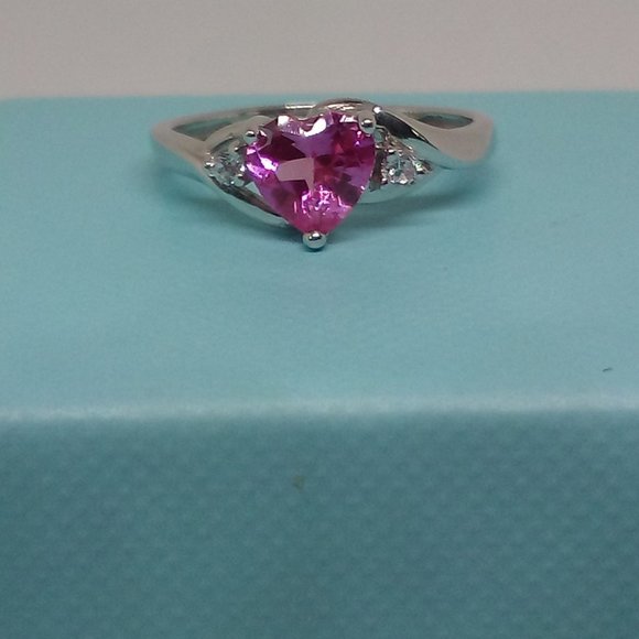 unknown Jewelry - 10k solid white gold, pink heart ring size 5.5